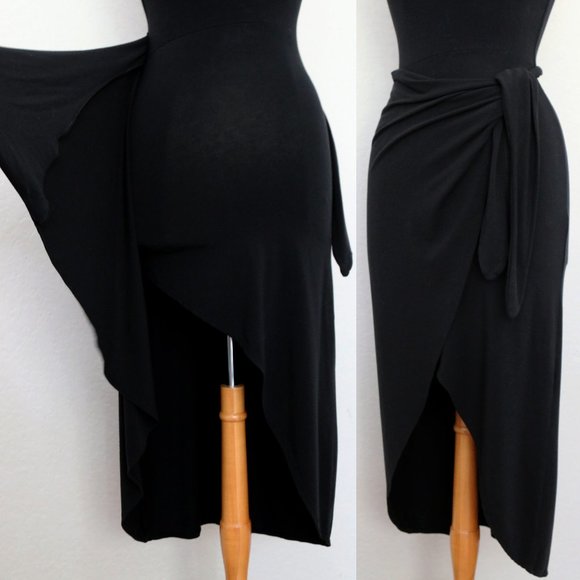 Aritzia Wilfred Saturn Midi Dress Black Square Neck Soft Stretchy Midi Wrap XS - Picture 6 of 12